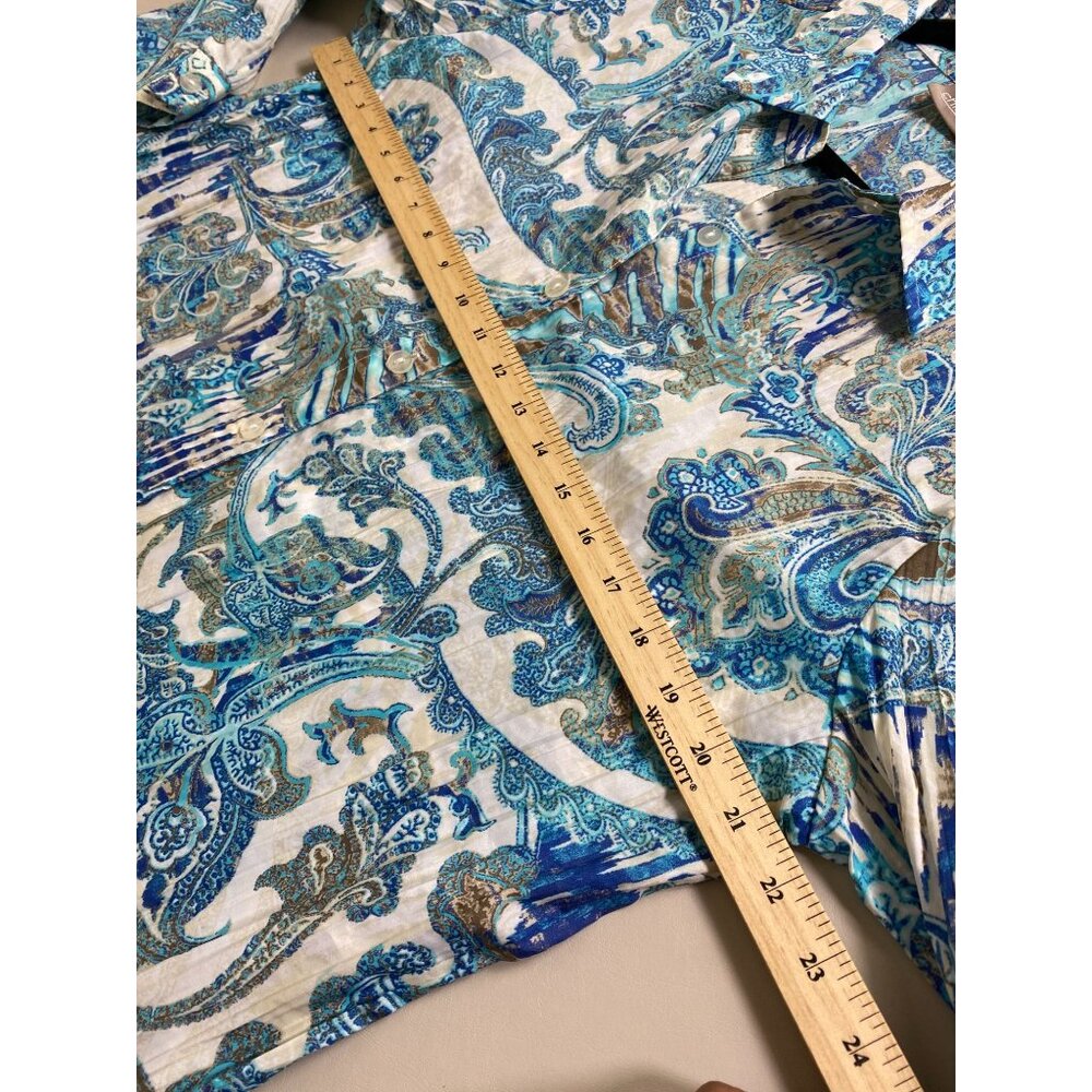 Chicos 2 Womens Paisley Button Up Top Size Large Crinkle Western Boho Blue Artsy - Picture 5 of 15